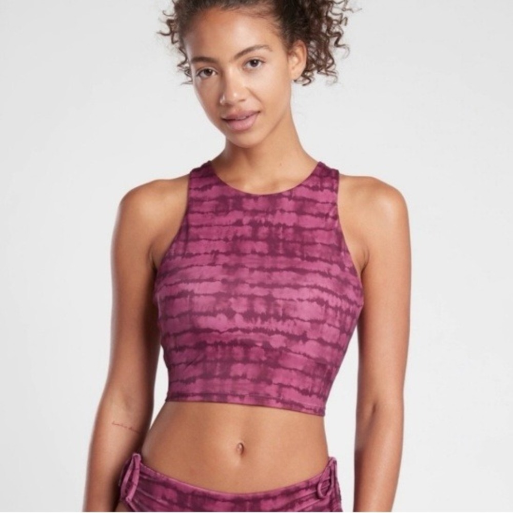 Athleta Conscious Crop Bikini Top High Neck Vintage Plum Swim Top L